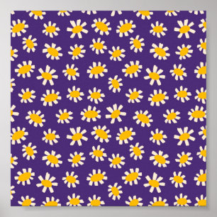 Abstrakt White and Gula blommor Art Poster