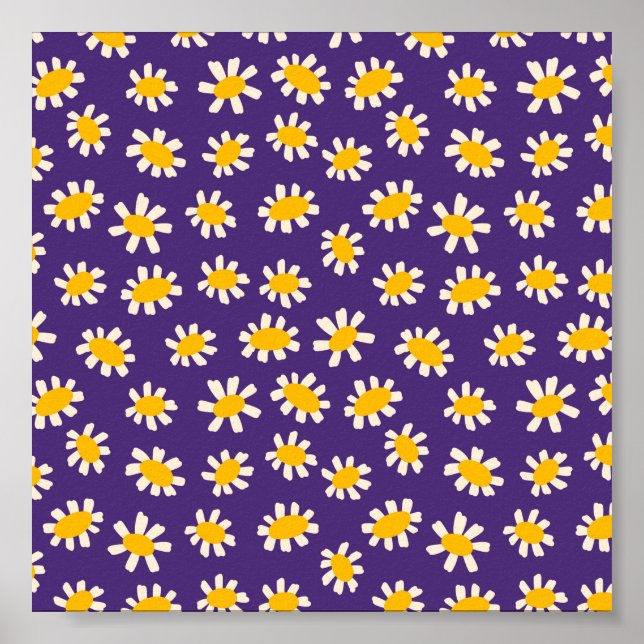 Abstrakt White and Gula blommor Art Poster (Framsidan)