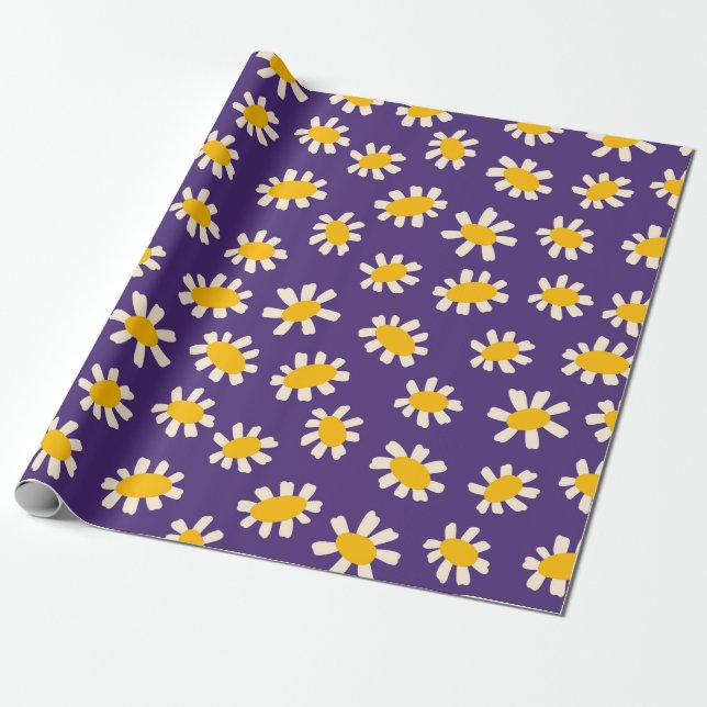 Abstrakt White and Gula blommor Art Presentpapper (Utrullad)