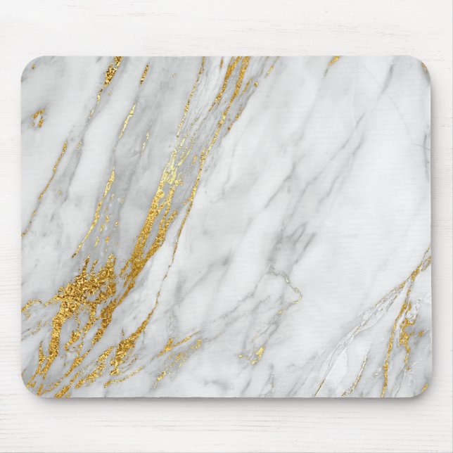 Abstrakt White Grått Carrara Guld Marble Musmatta (Framsidan)