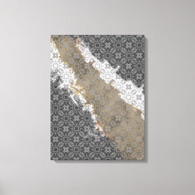 Abstrakt White, Grått och Guld Beige Vintage Canvastryck (Framsida)
