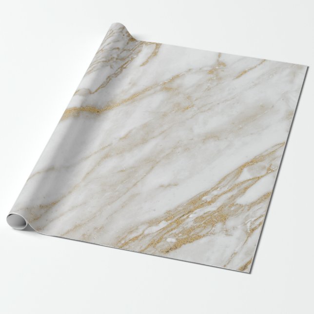 Abstrakt White Guld Grått Carrara Marble Stone VIP Presentpapper (Utrullad)