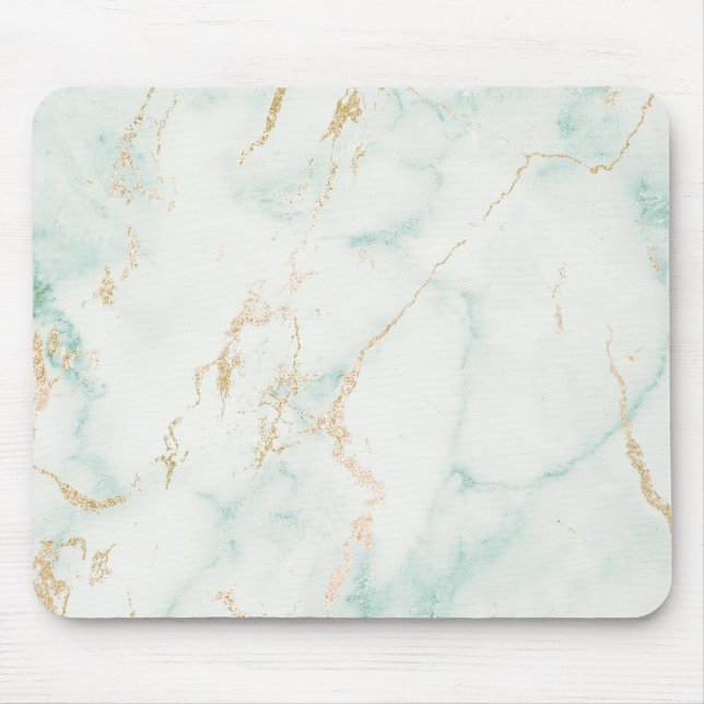 Abstrakt White Mint Grönt Guld Marble Musmatta (Framsidan)