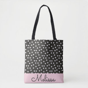 Abstrakt White Polka dots på Rosa Rand Tote Bag Tygkasse