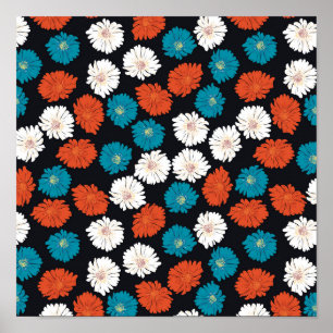 Abstrakt White Red och Blåa blommor Poster