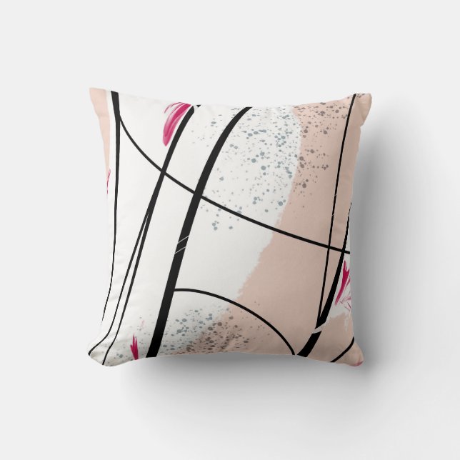 Abstrakt White Rosa Black Line Kudde (Framsida)