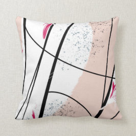 Abstrakt White Rosa Black Line Kudde