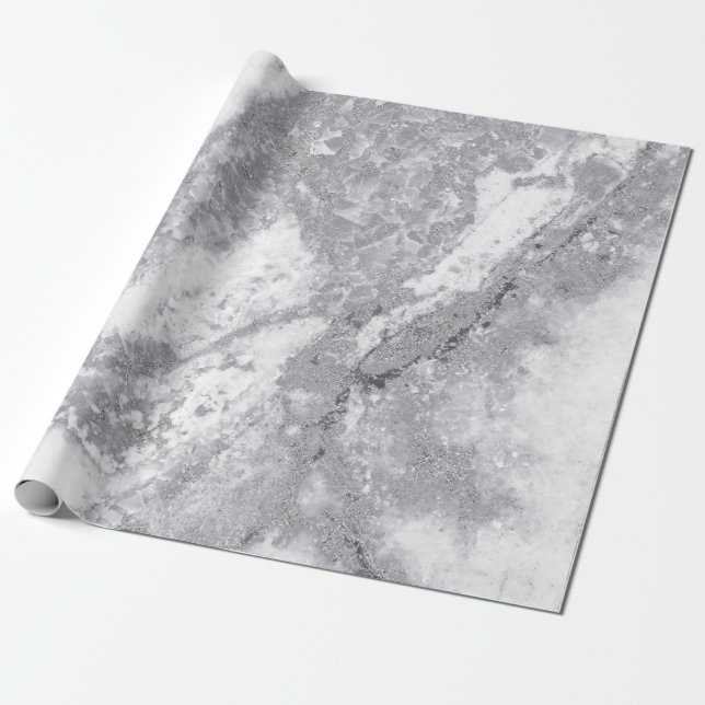 Abstrakt White Silver Grått Carrara Marble Stone Presentpapper (Utrullad)
