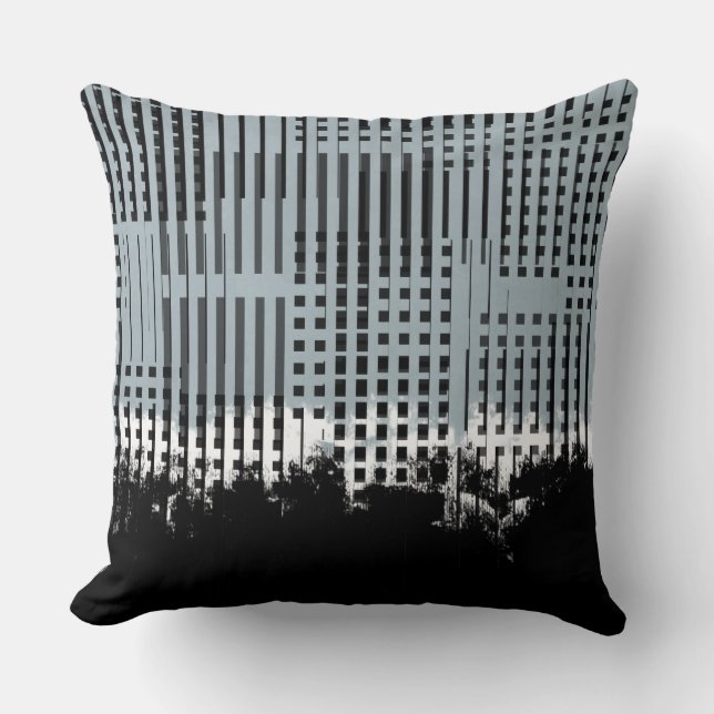Abstrakt White, Teal och Black Rand Mönster Kudde (Framsida)