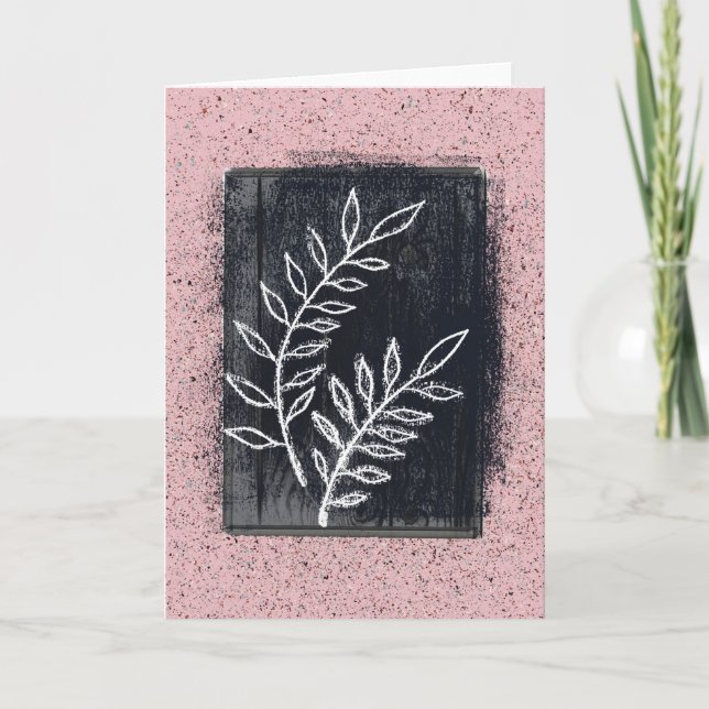 Abstrakt White Twig Teckning på Svarta och Rosa Kort (Framsida)