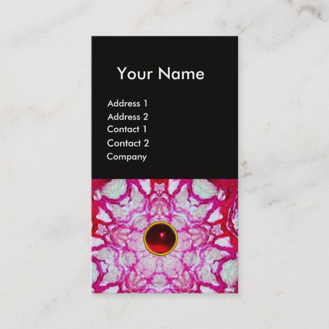 ABSTRAKT WHITRED STAR,RUBY GEMSTONE MONOGRAM VISITKORT (Framsida)