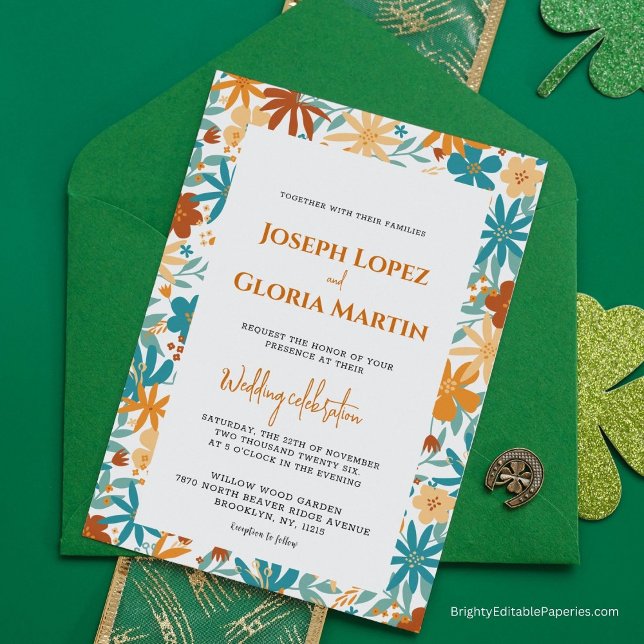 Abstrakt WildblomChic Bold Bright Boho bröllop Inbjudningar (Charm in every card! 🌼 #ChicInvites)