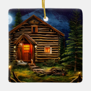 Abstrakt Wilderness Little Cabin Julgransprydnad Keramik