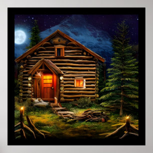 Abstrakt Wilderness Little Cabin Poster