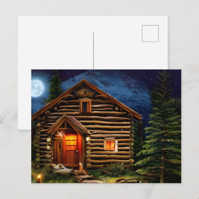 Abstrakt Wilderness Little Cabin Vykort (Fram/baksida)
