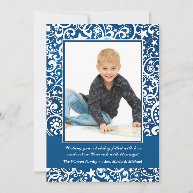 Abstrakt Winter Stars and Swirls Photo Card Julkort (Framsida)