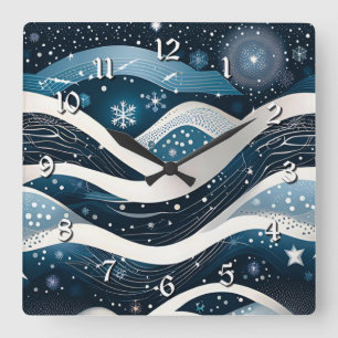 Abstrakt Winter Wonderland Fyrkantig Klocka