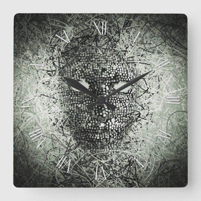 Abstrakt Wires-mask Fyrkantig Klocka (Framsida)