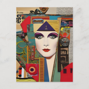 Abstrakt Woman Ansikte Colorful Collage Vykort