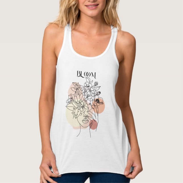 Abstrakt Woman Line Art, Earthy Tones Linne Med Racerback (Framsida)