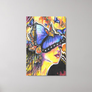Abstrakt Woman Porträtt Butterflies Art Canvastryck