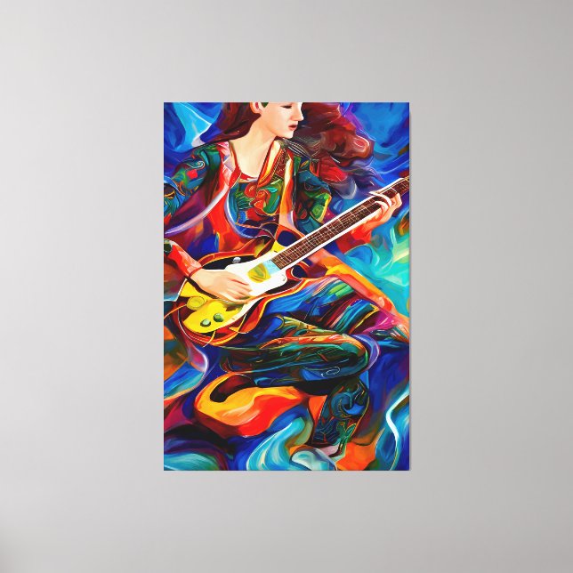 Abstrakt Woman Spela gitarr Music Art Canvastryck (Framsida)