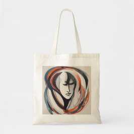 Abstrakt Womans Ansikte Brown Blue Tote Bag Tygkasse