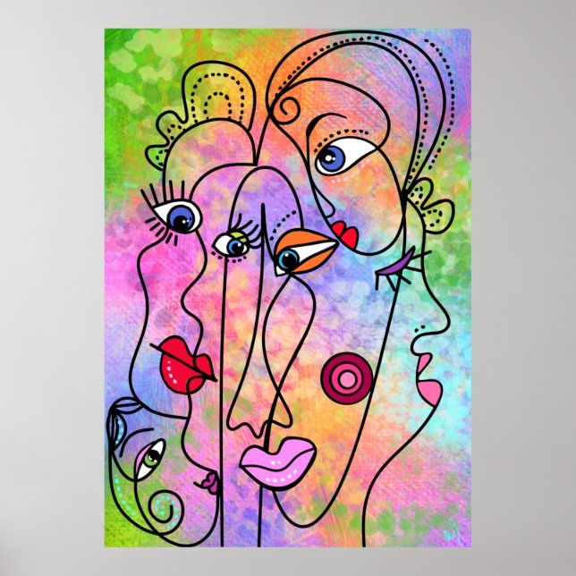 Abstrakt Women Ansikte Moods Poster kubism Stil (Framsidan)