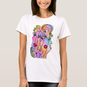Abstrakt Women Ansikte Moods - Stil-målning för T Shirt