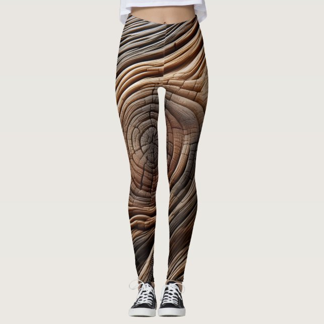 Abstrakt Wood Art Design Struktur Leggings (Framsida)