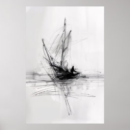 Abstrakt Yacht on Sea Sketch - Poster