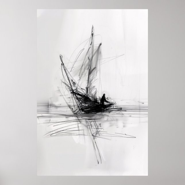 Abstrakt Yacht on Sea Sketch - Poster (Framsidan)