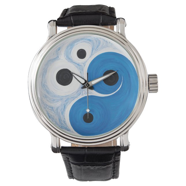 Abstrakt Yin Yang: Modernist Blue & White Armbandsur (Framsida)