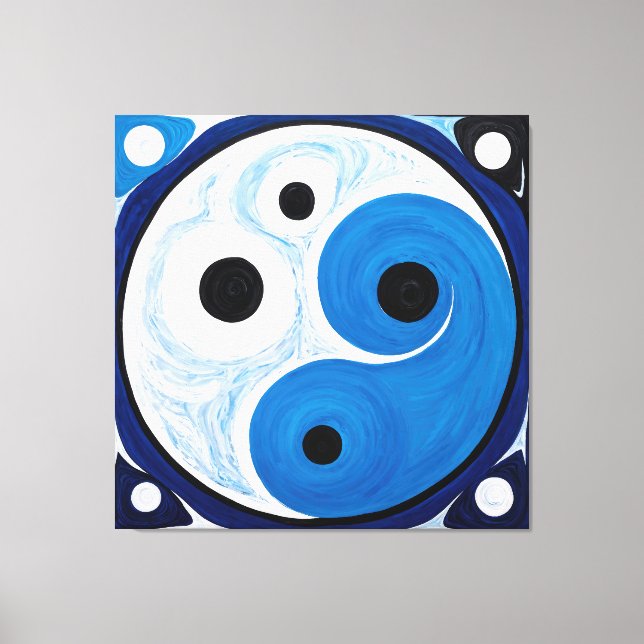 Abstrakt Yin Yang: Modernist Blue & White Canvastryck (Framsida)