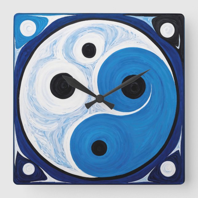Abstrakt Yin Yang: Modernist Blue & White Fyrkantig Klocka (Framsida)