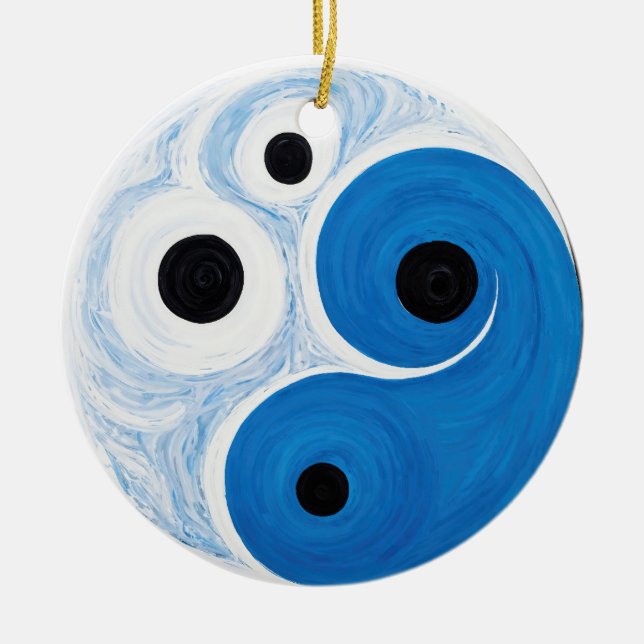 Abstrakt Yin Yang: Modernist Blue & White Julgransprydnad Keramik (Framsidan)