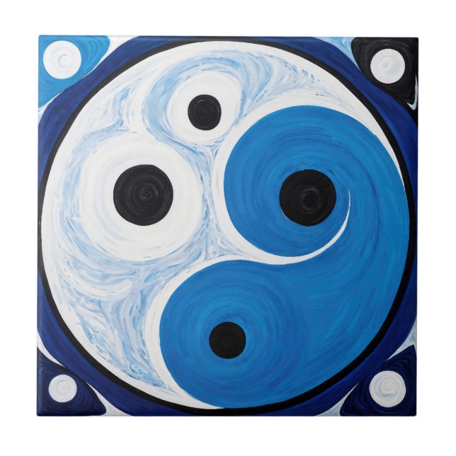 Abstrakt Yin Yang: Modernist Blue & White Kakelplatta (Framsidan)