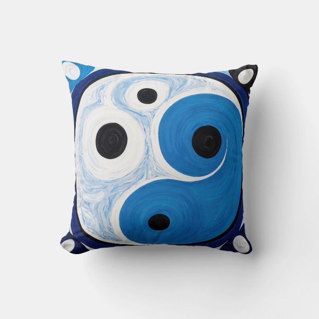 Abstrakt Yin Yang: Modernist Blue & White Kudde (Framsida)