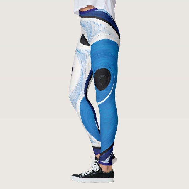 Abstrakt Yin Yang: Modernist Blue & White Leggings (Vänster)