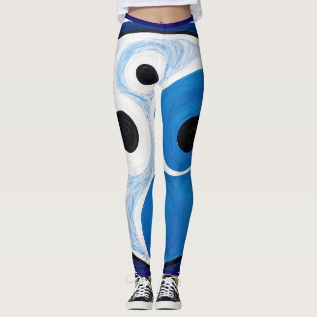 Abstrakt Yin Yang: Modernist Blue & White Leggings (Framsida)