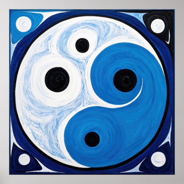 Abstrakt Yin Yang: Modernist Blue & White Poster (Framsidan)