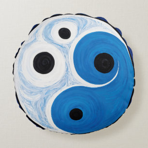Abstrakt Yin Yang: Modernist Blue & White Rund Kudde