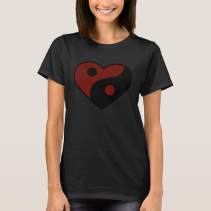 ABSTRAKT YIN YANG SVART OCH MÖRK RÖD FREDSSYMBOL T SHIRT