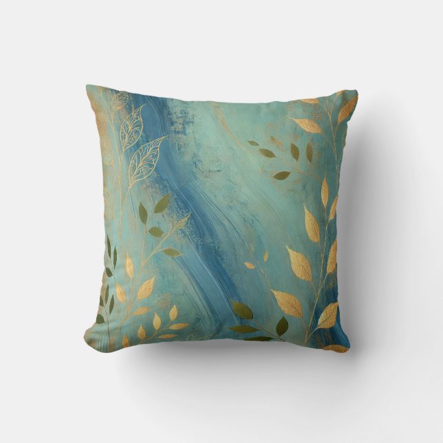 Abstrakt Zaffre-Golden Löv Artwork Stil 22 Kudde (Framsida)