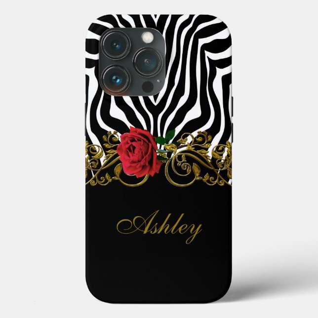 Abstrakt Zebra Flower Red Black White Guld         (Baksida )
