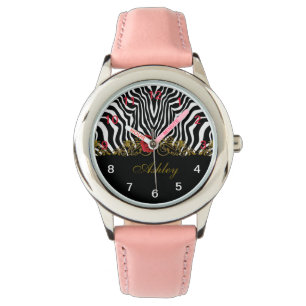 Abstrakt Zebra Flower Red Black White Guld Armbandsur