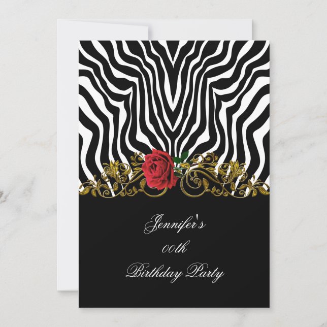Abstrakt Zebra Flower Red Black White Guld Inbjudningar (Framsida)