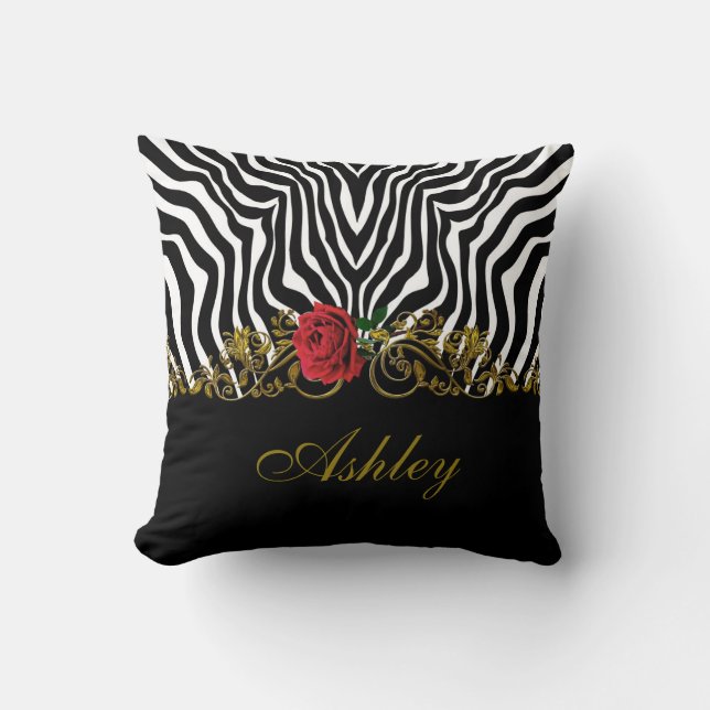 Abstrakt Zebra Flower Red Black White Guld         Kudde (Framsida)