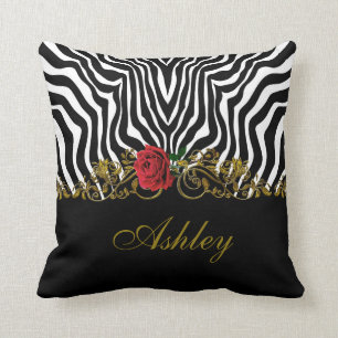 Abstrakt Zebra Flower Red Black White Guld Kudde