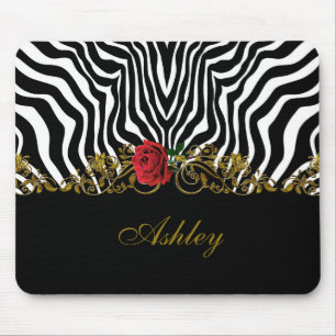 Abstrakt Zebra Flower Red Black White Guld Musmatta